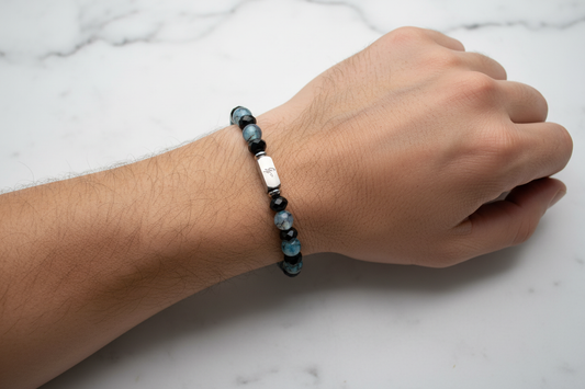 Bracelet Bleu Glacier Noir Cristal Poignet Homme