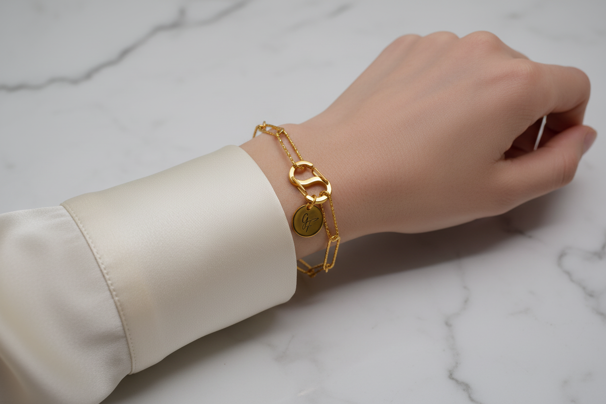 Bracelet chaîne dorée — manche soie chic Parisienne