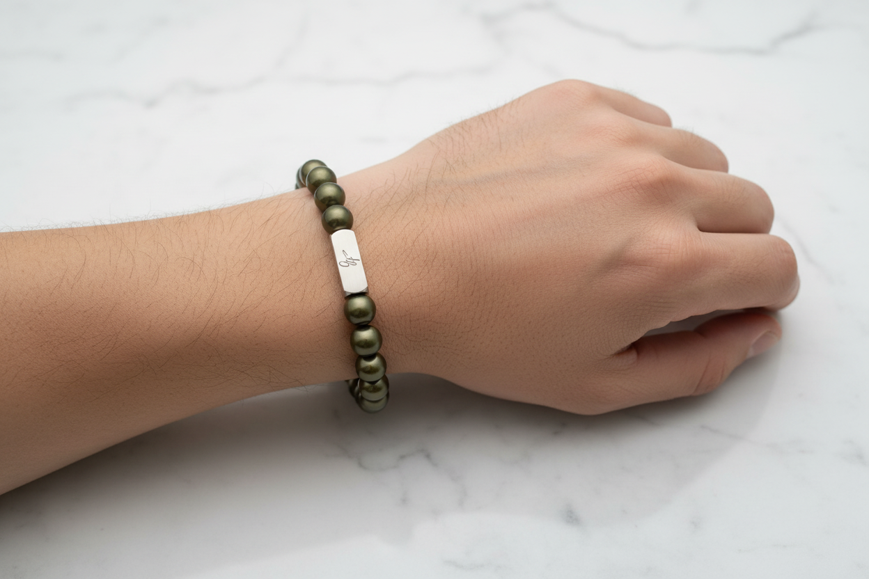Bracelet Kaki Brillant Poignet Homme