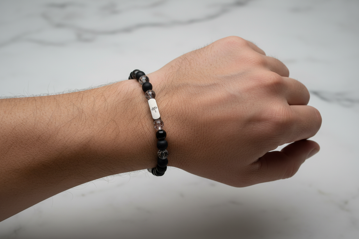 Bracelet Noir Cristal Poignet Homme