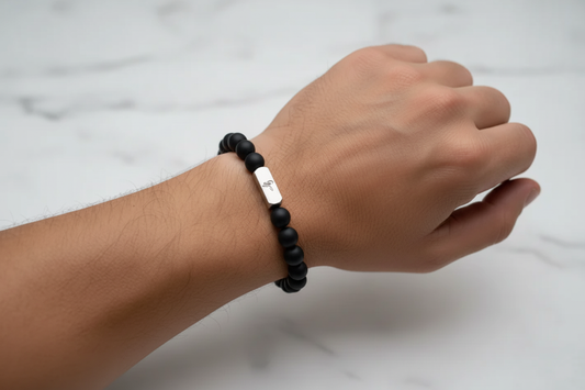 Bracelet Perles Noires Mates Poignet Homme