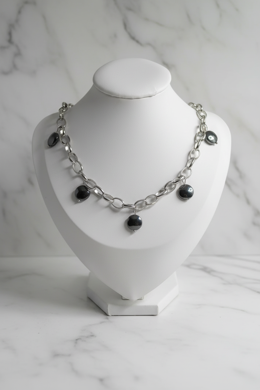 Collier chaîne argent charms - Buste fond marbré