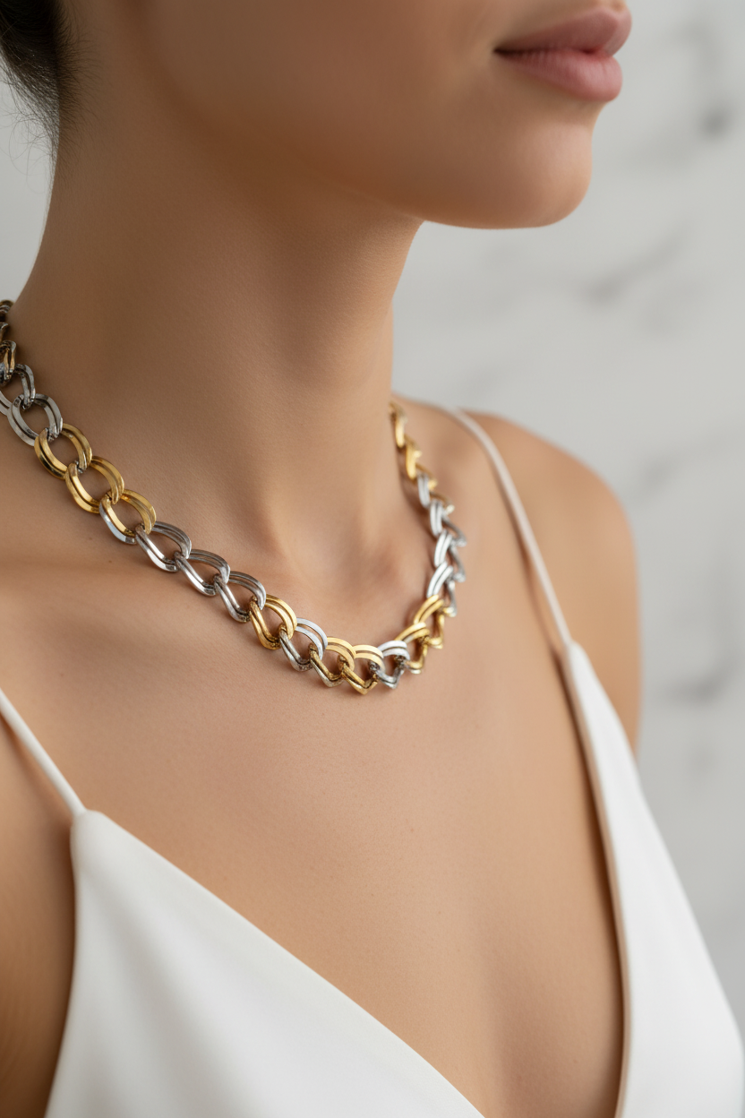 Collier Double Maillons Bicolore