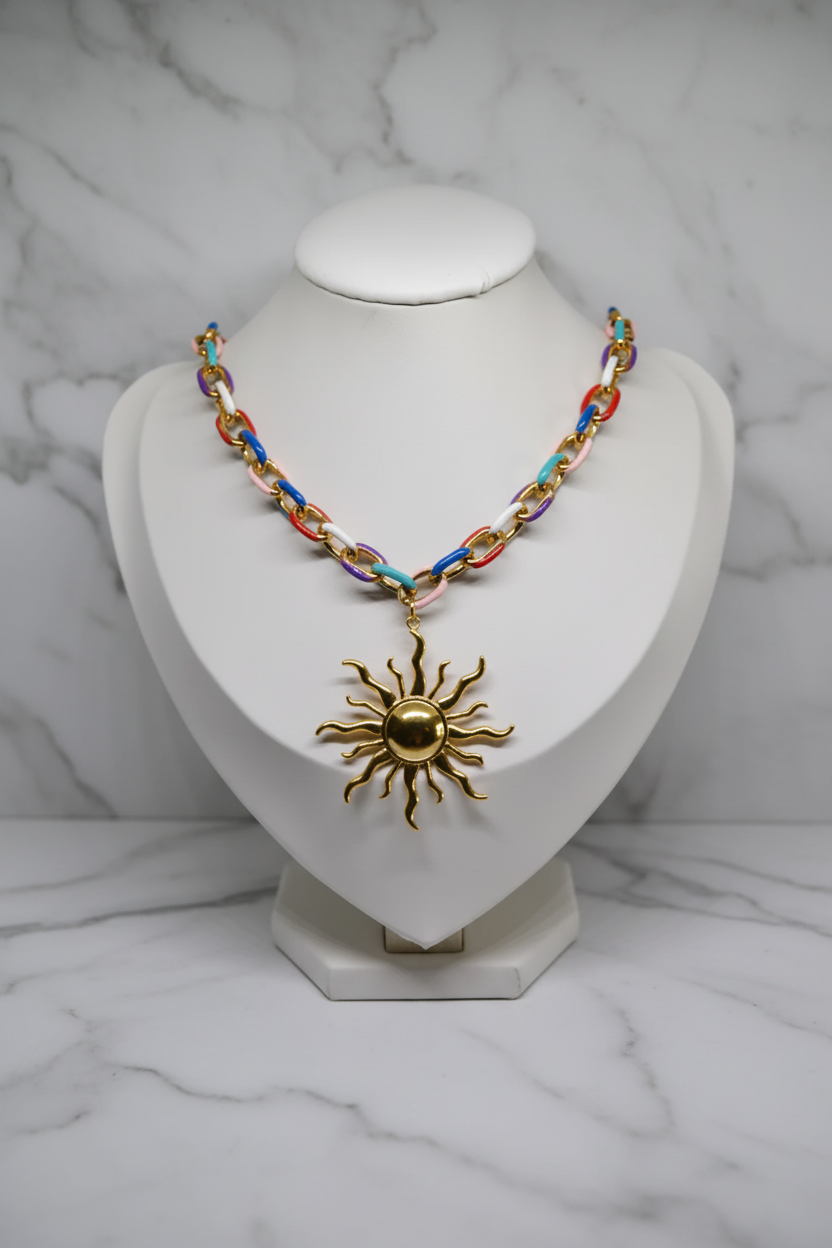 Collier Soleil - Buste fond marbré sans fleur