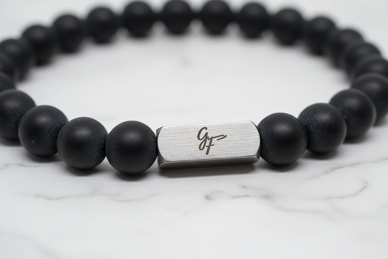 Zoom détail — Bracelet onyx noir mat homme